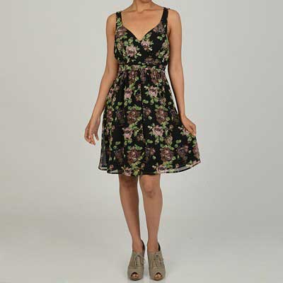Jonathan-Martin-Women's-Black-and-Blush-Floral-Print-Dress