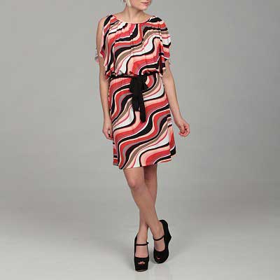 Jonathan-Martin-Women's-Coral-Abstract-Tie-Dress