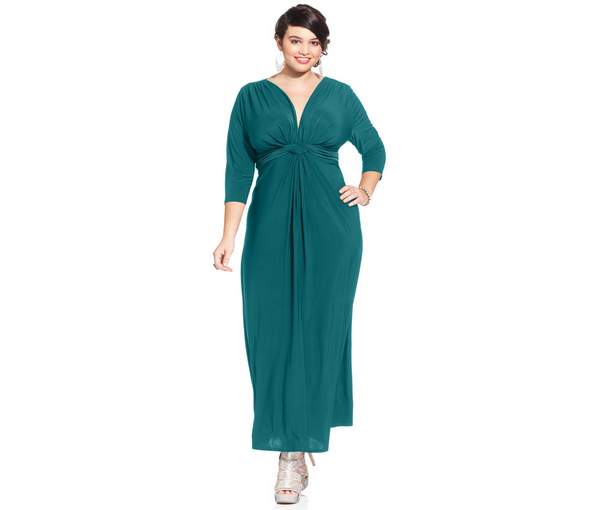 Love Squared Plus Size Three-Quarter-Sleeve Knotted Maxi Dress