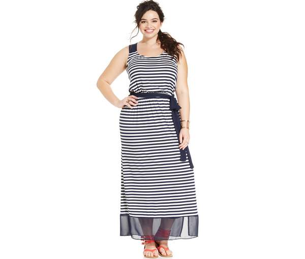 ING Plus Size Striped Illusion-Hem Racerback Maxi Dress