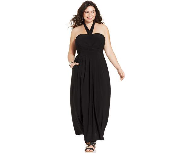 Love Squared Plus Size Pocketed Halter Maxi Dress