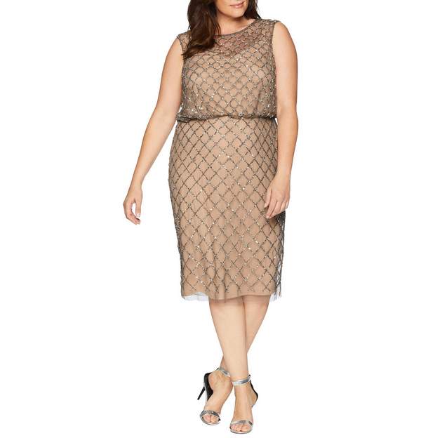 Adrianna Papell Plus Size Fully Beaded Cap Sleeve Cocktail Dress