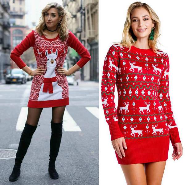The Sleek Reindeer Christmas Sweater Dress